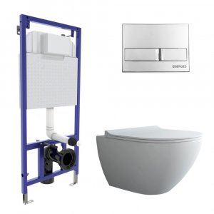 Комплект унитаза с инсталляцией Berges Wasserhaus Novum Rimless 043272 с сиденьем Микролифт и клавишей смыва Хром глянец