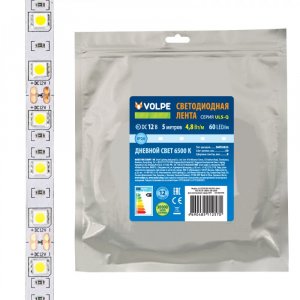 Гибкая светодиодная лента Volpe UL-00004537 (ULS-Q320 2835-60LED/m-8mm-IP20-DC12V-4,8W/m-5M-6500K катушка в герметичной упаковке)