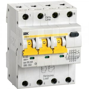 Автоматический выключатель дифференциального тока Iek 4п 32А/ 30мА С АВДТ 34 (MAD22-6-032-C-30)