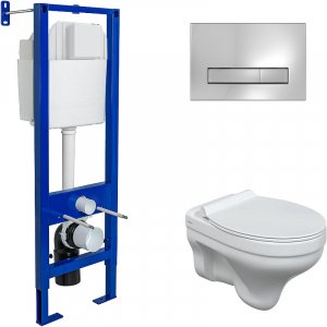 Комплект унитаза с инсталляцией Berges Wasserhaus Atom 042443 с сиденьем Микролифт и клавишей смыва Хром глянцевый