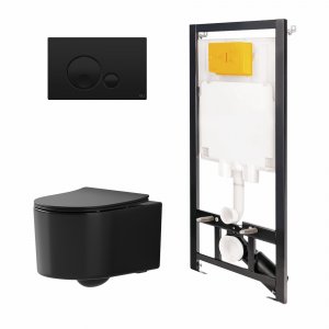 Комплект унитаза с инсталляцией Point Веста 886914GBO3+PN41701BM Черный матовый с сиденьем Микролифт и Черной матовой клавишей смыва