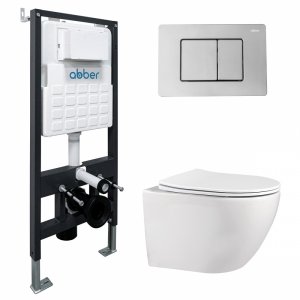 Комплект унитаза с инсталляцией Abber Bequem AC1100-AC0105-AC0120 с сиденьем Микролифт и клавишей смыва Хром