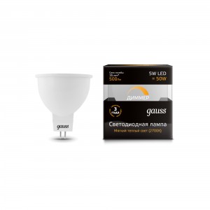 Лампа светодиодная Gauss Black MR16 GU5.3 5W 220V желтый свет, диммируемая (101505105-D)