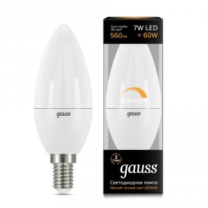 Лампа Gauss Black Candle E14 7W 220V желтый свет, диммируемая (103101107-D)