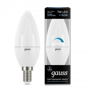 Лампа Gauss Black Candle E14 7W 220V белый свет, диммируемая (103101207-D)