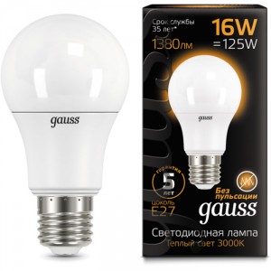 Лампочка Gauss Black A60 E27 16W 220V желтый свет (102502116)