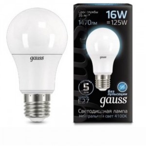 Лампочка Gauss Black A60 E27 16W 220V белый свет (102502216)