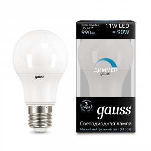Лампа Gauss Black A60 11W E27 220V 4100K диммируемая (102502211-D)