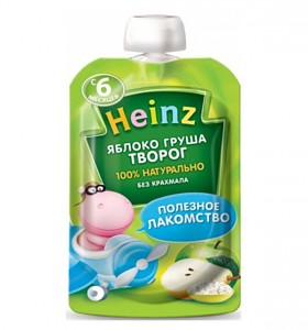 Пюре Heinz Heinz Яблоко, груша, творог (с 6 месяцев) 90 г, 1шт. (75980276)