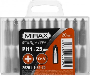 Бита Mirax Ph1 c 1/4'' длина 25мм 20шт (26251-1-25-20)